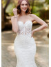 Beaded Thin Straps Ivory Lace Tulle Anniversary Wedding Dress